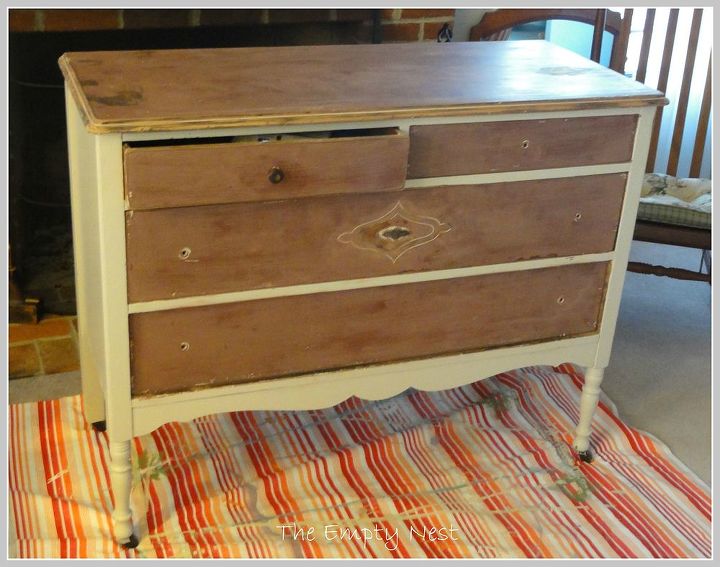 thrifted latex painted vintage dresser gets a new suit, painted furniture, old peeling paint removed ready for Annie