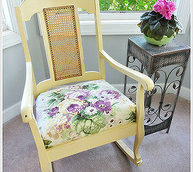 love how all the annie sloan chalk paints mix together so beautifully i mixed arles, chalk paint, painted furniture, rocker after applying a mix of Arles and Cream with a little distressing and clear wax sunshine in a can The fabric is a lovely remnant piece of floral linen