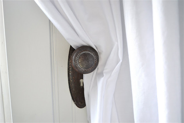 using salvaged items to furnish a room, home decor, painted furniture, repurposing upcycling, An old doorknob holds the curtains back when I want them open