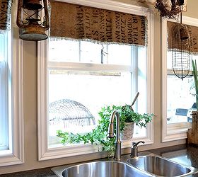 make your own coffee sack shades fast and easy, home decor, window treatments, windows, The kitchen backs onto park property so privacy isn t an issue And I prefer the sun to stream right on it anyway