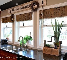 make your own coffee sack shades fast and easy, home decor, window treatments, windows, Love how the shades add some warmth without taking over the sunlight nor view Let s face it long curtains would get splashed on here anyway