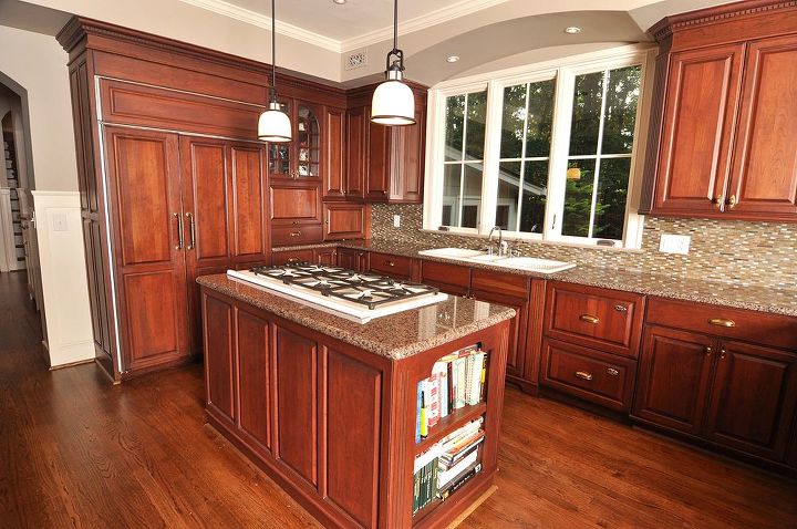 sandy springs renovation, bathroom ideas, home improvement, kitchen backsplash, kitchen design, living room ideas, We updated the ceiling treatment windows lighting and backsplash to give this kitchen a fresh look