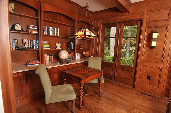 sandy springs renovation, bathroom ideas, home improvement, kitchen backsplash, kitchen design, living room ideas, We completely redid this library to give it new doors to the exterior and new built ins