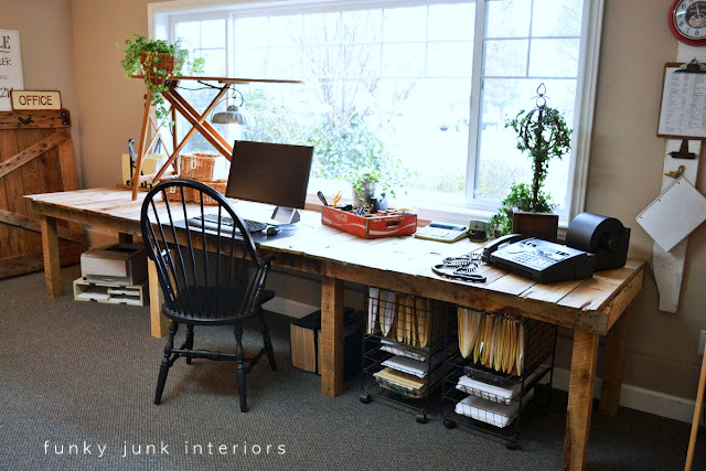 my 3 00 farm table styled pallet desk, basement ideas, diy, painted furniture, pallet, The framework was worked out so the desk had productive space underneath for the chair and rolling files http www funkyjunkinteriors net 2011 03 pallet farm table desk part 3 reveal html