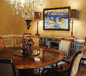 this tired 15 year old dining room needed a facelift even the old toparies were, dining room ideas, home decor, We had my artist customize a painting to the space