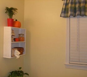powder room renovation, The yellow was perfect with the existing white wicker shelf and blinds