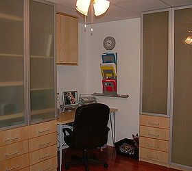 we wanted a built in home office but were on a budget so ikea was the solution, home decor, kitchen cabinets, Desk 2 and it s personal storage space cabinet above desk cabinet to left of desk there are two there and cabinet to the right and behind desk 3 large floor to ceiling cabinets