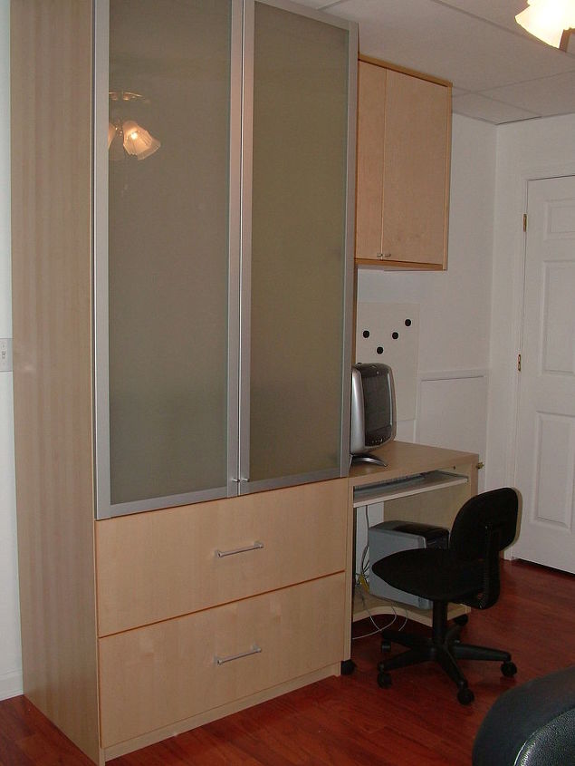we wanted a built in home office but were on a budget so ikea was the solution, home decor, kitchen cabinets, Desk 3 and it s personal storage cabinets above and cabinet to the left