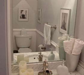 my favorite transformation from builder blah to remodel revamp on a budget, bathroom ideas, home decor, AFTER Can you see the gloss diamonds over the flat grey paint on the walls