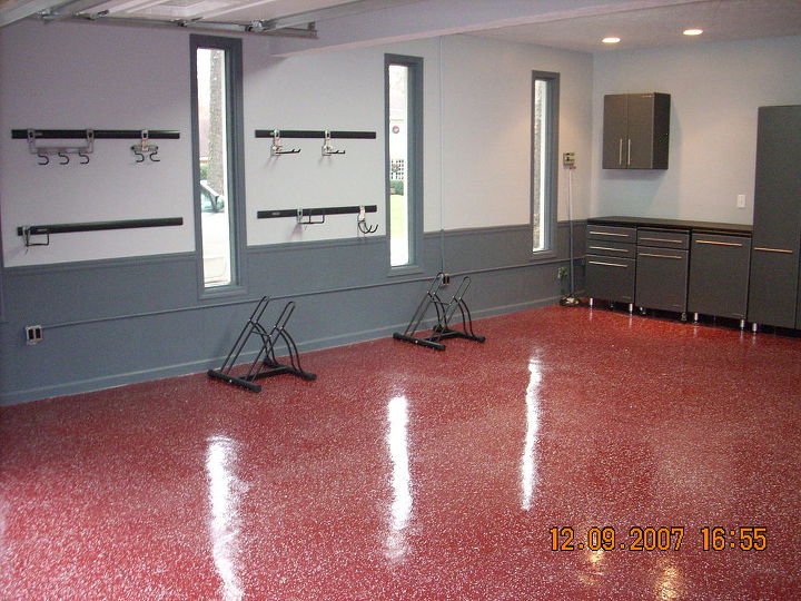 one of our earlier installations this was in smoke rise near stone mountain this, flooring, garages, tile flooring, tiling, Red tile floor with gray flakes brightened the room After