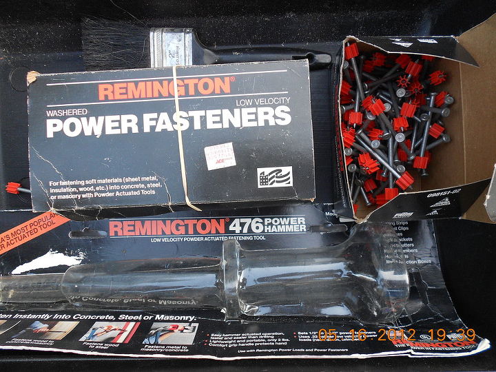 q it is for my sun room roof repair project how to fasten metal to concrete with 4x4, concrete masonry, decks, home maintenance repairs, how to, roofing, tools, Remington hammer power gun