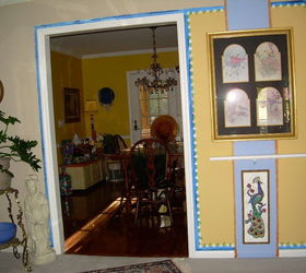 my mural in foyer, foyer, painting, So then I hung my deceased sister s birds with my deceased mother s Chinese male Peacock on bottom
