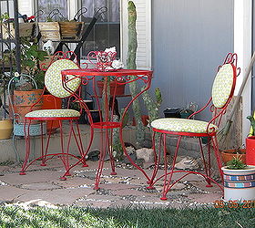 my court yard lovin it, curb appeal, outdoor living, ponds water features, porches, This table and chairs were my MIL We got them when she passed I painted them and gave them new seat cushions one of my favorite things