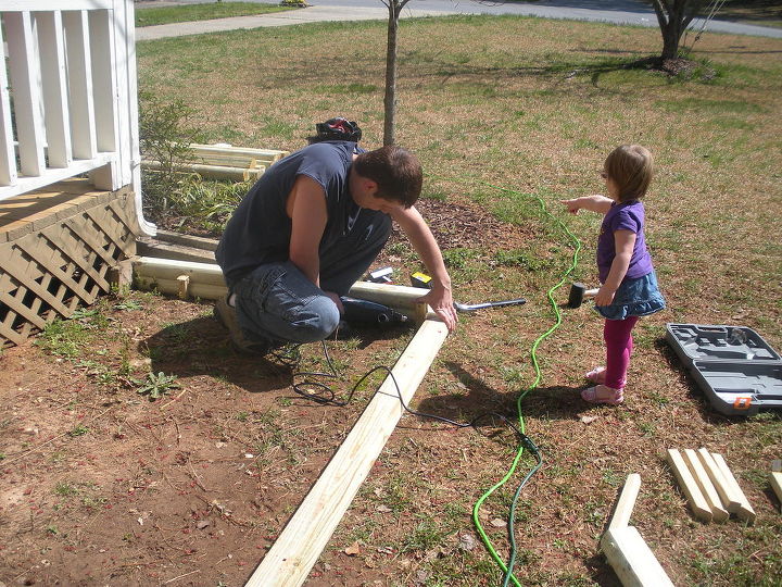 raised garden bed, gardening, raised garden beds, woodworking projects, Building the wall