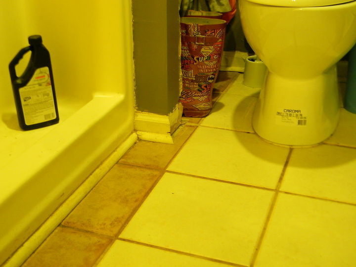 green bathroom makeover update part 1 existing conditions congrats to the see family, bathroom ideas, Damaged wood trim