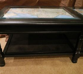 coffee table makeover with antique maps, chalk paint, painted furniture, Also had to redo the bottom shelf because it was beat up old wicker Covered over it with thick cardboard and wood trim
