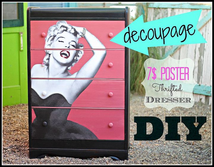 diy decoupaged dresser with a 7 dollar poster, painted furniture