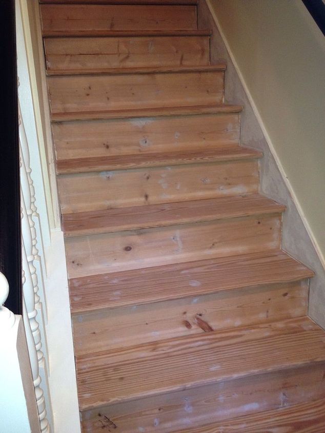interior stairs makeover, Sanded and filled staple and nail holes