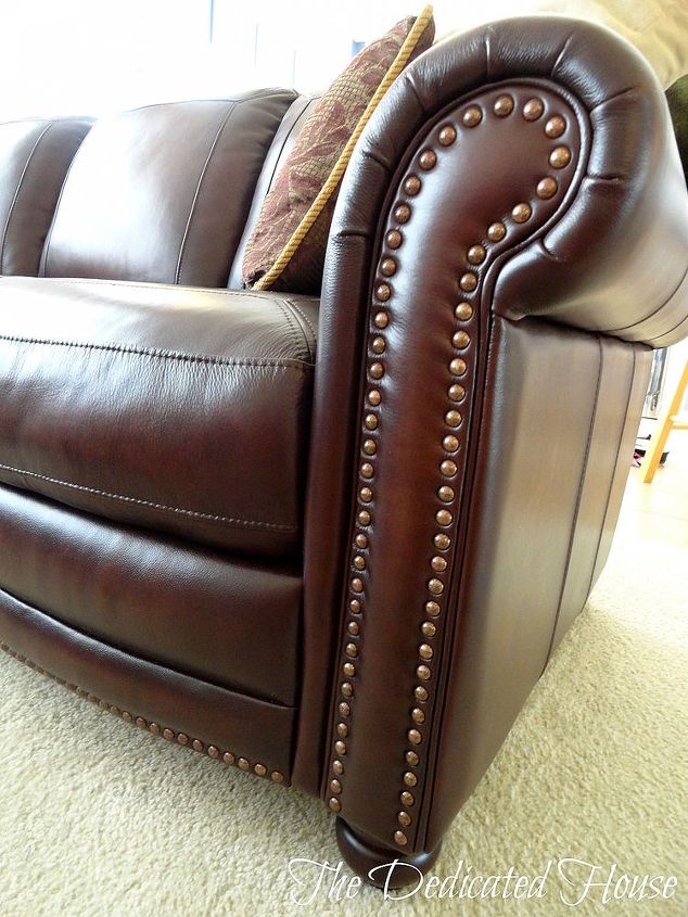 furniture the couch kind, home decor, living room ideas, painted furniture, Details on the leather couch