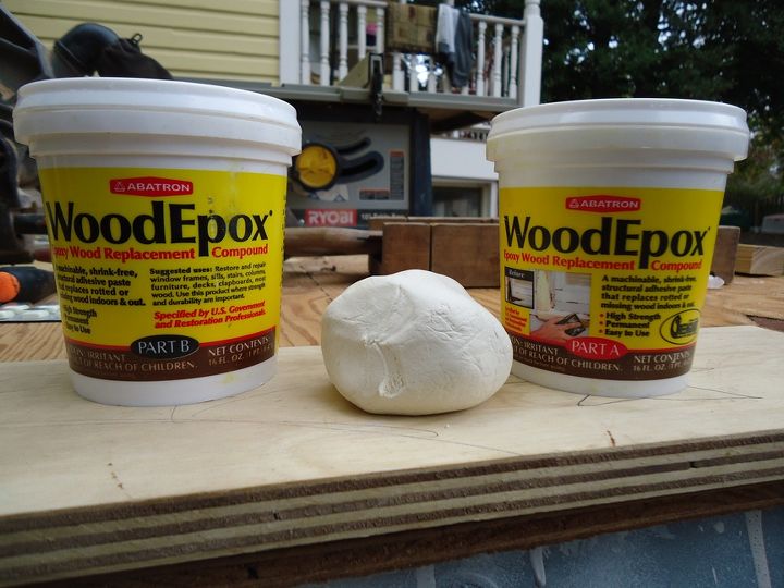 reparao de madeira velha e tratamento de pintura descascada, Abatron WoodEpox como uma pasta