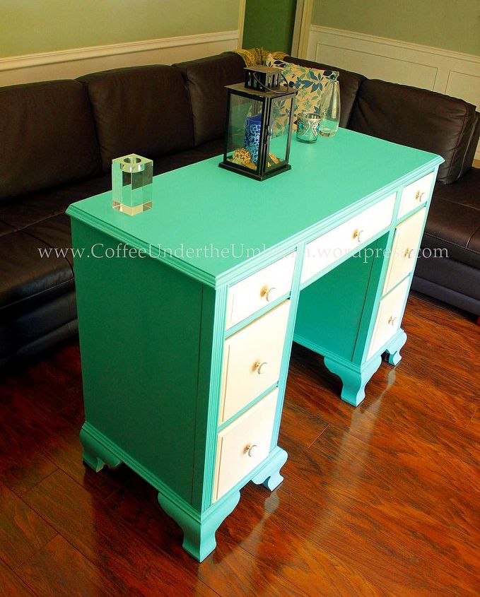 old desk with a broken leg into fabulous, painted furniture