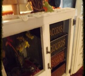an old ice box dressed for fall, painted furniture, seasonal holiday decor, Every part of the ice box is in great condition Would you believe I had these four cedar boxes that fit perfect on the shelves The block of ice would go to the left
