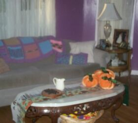 lavender hill is getting ready for fall, halloween decorations, seasonal holiday d cor, Velvet pumpkins on my MiL s marble coffee table C 1967