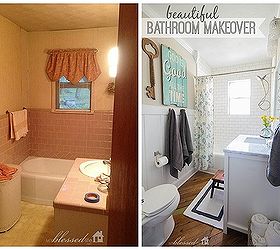 cottage style bathroom makeover, bathroom ideas, home decor, home improvement, painting, woodworking projects, And here s the before and after side by side