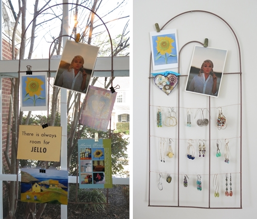bulletin board or jewelry display made from recycled garden fence, crafts, repurposing upcycling, Simply add some wire for an easy display area