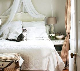 bed canopy bedroom decorating ideas diy canopy bed videos tutorial, bedroom ideas, home decor, painted furniture, reupholster, window treatments, Creating a bed canopy is easy even if you don t have a four poster bed this corona crown is attached to the ceiling