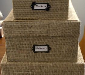 diy custom burlap storage box, crafts, home decor, Turn old Shoe Boxes into custom storage boxes
