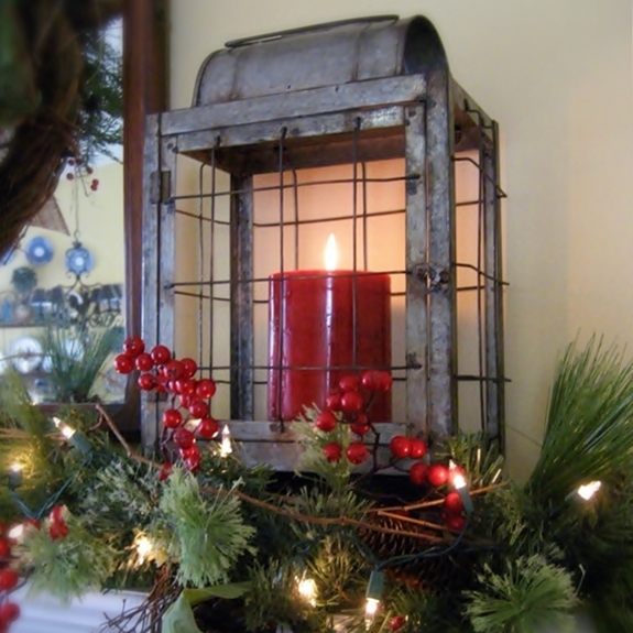 my farmhouse christmas mantel, christmas decorations, seasonal holiday decor, wreaths, Rustic galvanized barnstable lanterns star in my farmhouse mantel