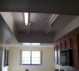what to do with that 1980 s style kitchen lighting, Lighted grid drop ceiling removed