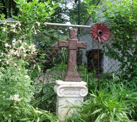 scenes from my secret garden, flowers, gardening, hibiscus, cross in the garden