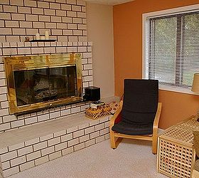 would you paint your brick fireplace a bold orange we did, fireplaces mantels, home decor, living room ideas, painting, A little reminder of the Before