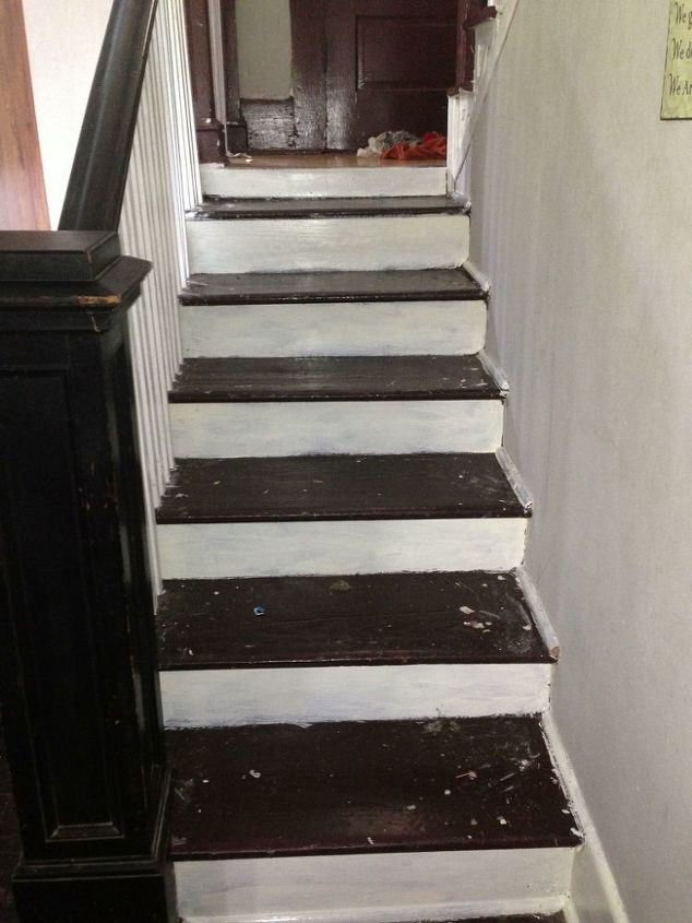 progress on my stairs stripping paint, Now I need to get rid of the ugly brown steps