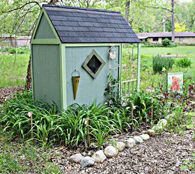 small house country garden playhouse set for summer, flowers, gardening, landscape, outdoor living, perennial, repurposing upcycling, woodworking projects