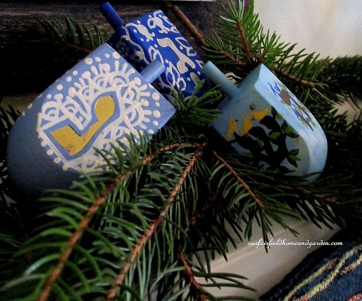 happy chanukah, fireplaces mantels, seasonal holiday d cor, handpainted dreidels