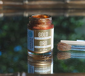 how to gild a mirror solid gold baby, painting, repurposing upcycling, They don t call this Liquid Gold for nothing Stir it up and apply with a soft brush I didn t need to tape off the lines either the soft brush worked well