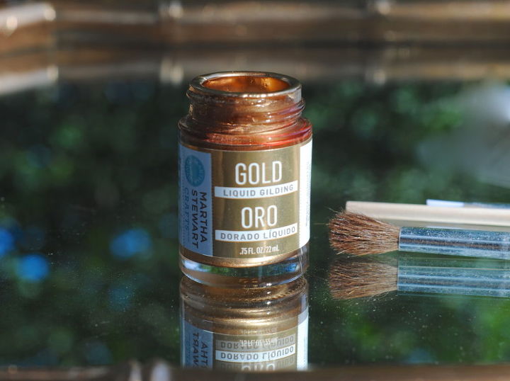 how to gild a mirror solid gold baby, painting, repurposing upcycling, They don t call this Liquid Gold for nothing Stir it up and apply with a soft brush I didn t need to tape off the lines either the soft brush worked well