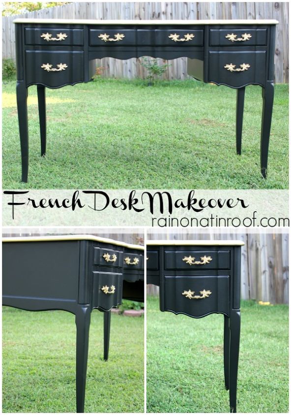 black and gold french desk makeover, painted furniture