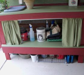 my new diy potting bench, diy, gardening, how to, outdoor living, woodworking projects, with curtains open