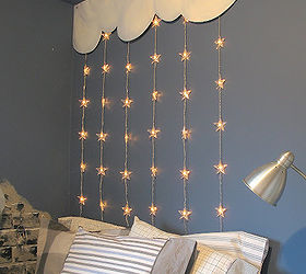 how to create your own headboard from junk, bedroom ideas, crafts, doors, home decor, repurposing upcycling, A headboard can be as simple as some wooden painted clouds and hanging stars Visit post at