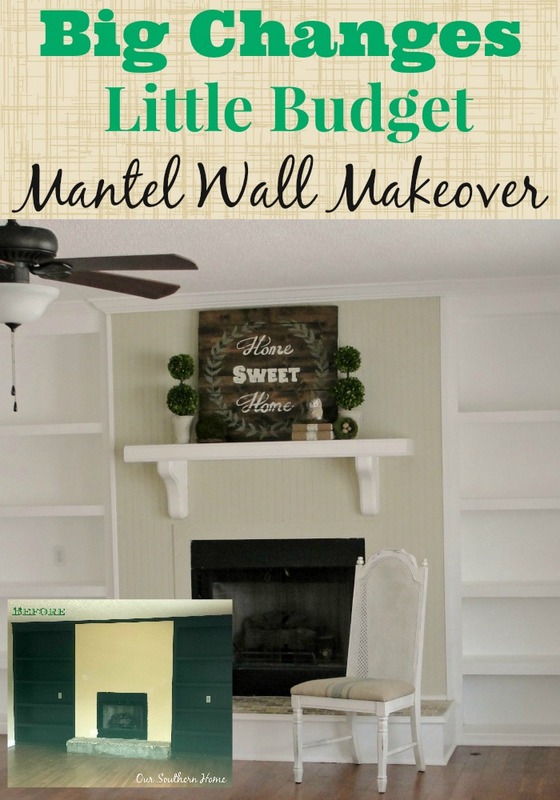 budget cottage mantel wall makeover, fireplaces mantels, home decor, paint colors, wall decor, Paint beadboard and tile transform this dark unfinished space