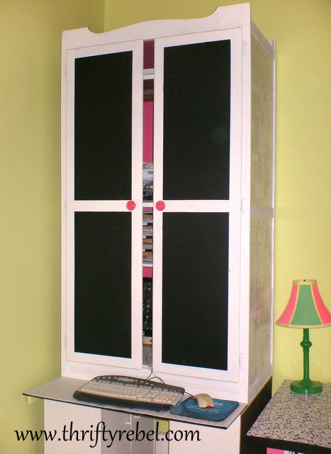 wardrobe makeover into computer armoire, chalk paint, craft rooms, home decor, painted furniture, Wardrobe Outside After