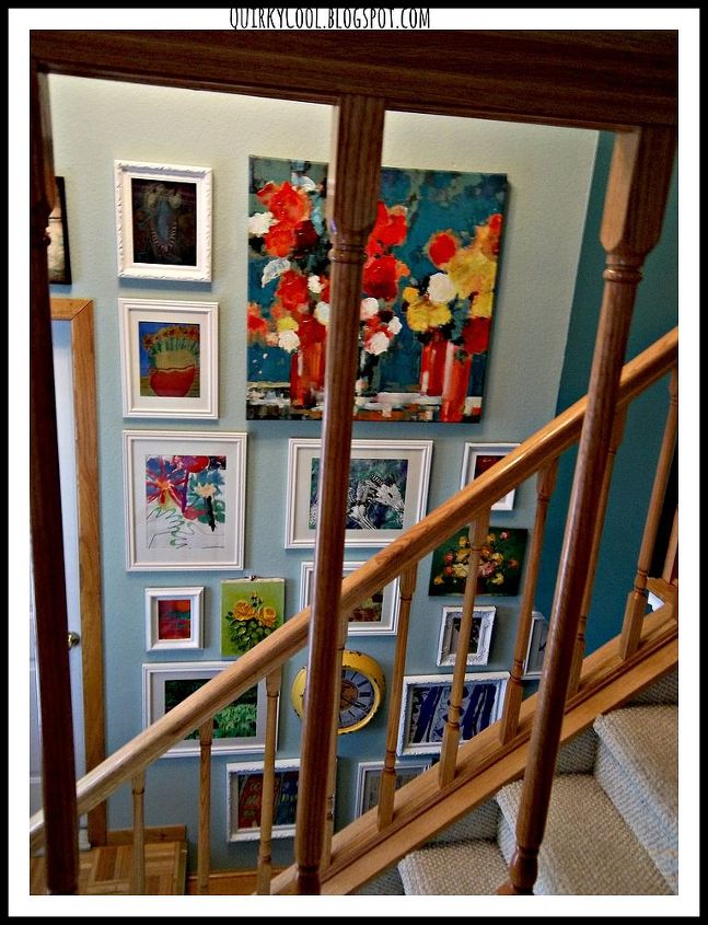 children s art gallery wall, foyer, home decor, stairs
