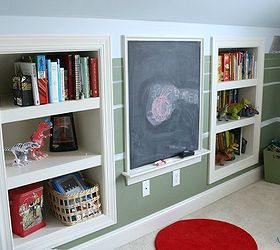 dream boy s bedroom amp playroom, home decor, Built in bookshelves flank a built in chalkboard in this child s playroom