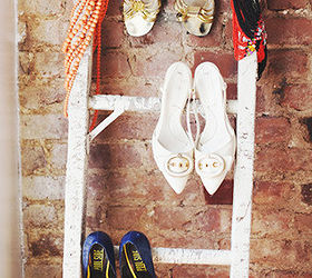 four cheap shoe organizer ideas, organizing, Ladders Looking for a new way to decorate your bedroom Grab a pair of pretty shoes and a ladder Lean an old ladder against the wall and hang a pair of shoes on each rung This is a unique way to organize shoes