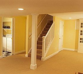 basement remodel, basement ideas, home improvement, Remodeled basement with full bath laundry room rec room and redesigned stairs