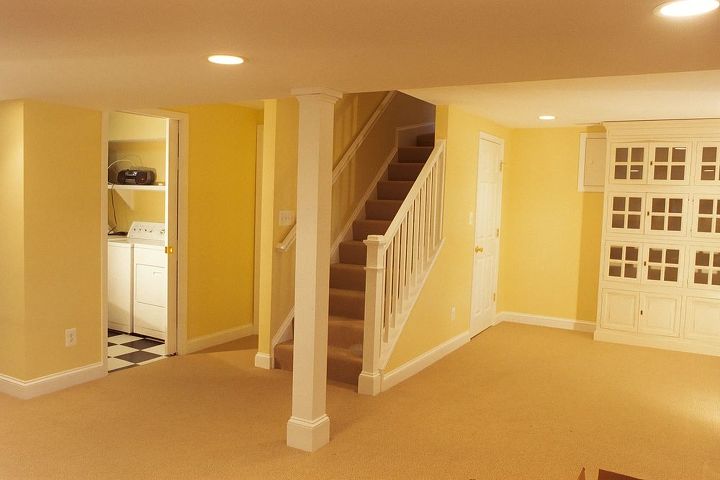 basement remodel, basement ideas, home improvement, Remodeled basement with full bath laundry room rec room and redesigned stairs